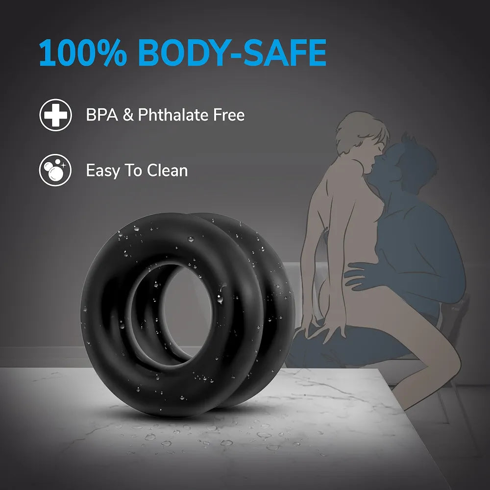 Eden Premium Silicone Cock Ring Set - 2 Pack Adjustable Stretchy Erection Rings for Enhanced Performance