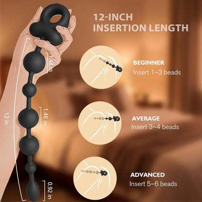 Waterproof Graduated 6-Bead Vibrating Anal Plug with Ergonomic Pull Ring