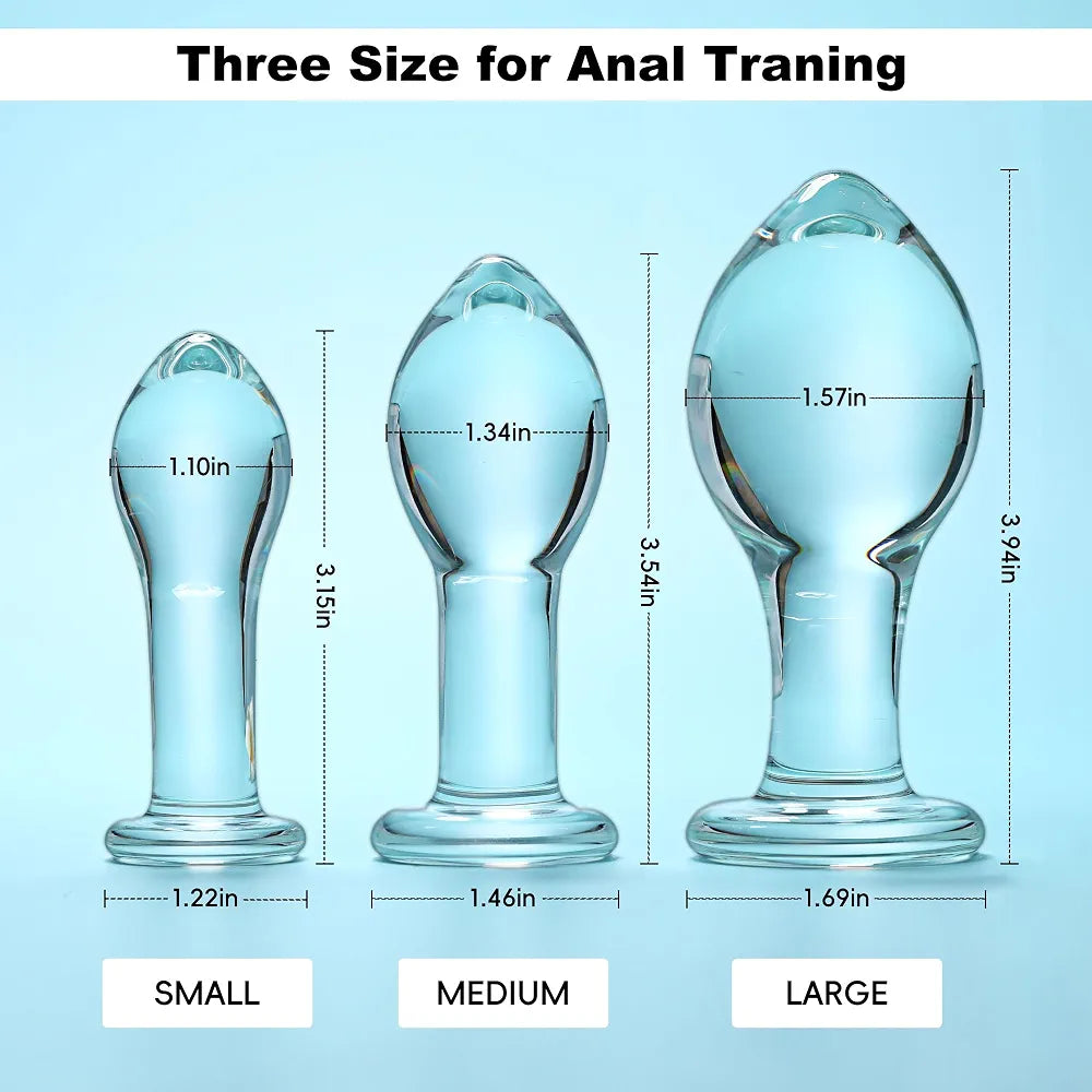 Beginner-Friendly 3-Piece Glass Anal Training Plug Set