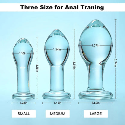 Beginner-Friendly 3-Piece Glass Anal Training Plug Set