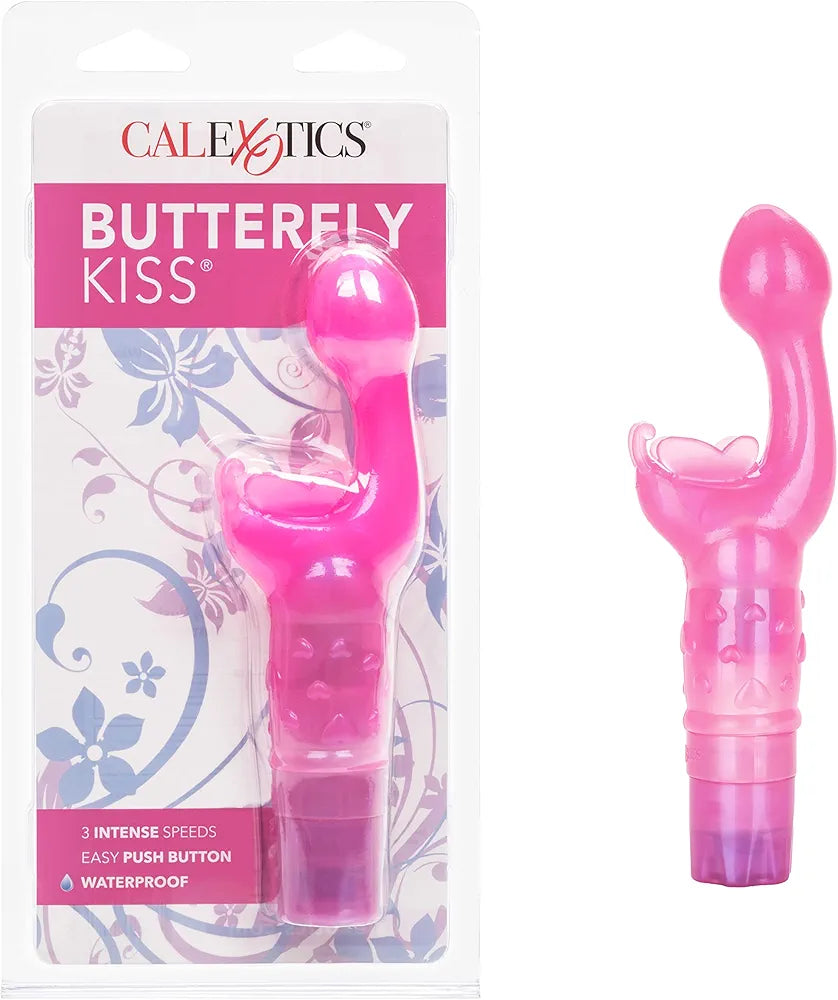 CalExotics Original Butterfly Kiss Multi-Speed Waterproof Clitoral and G-Spot Vibrator for Couples - Pink