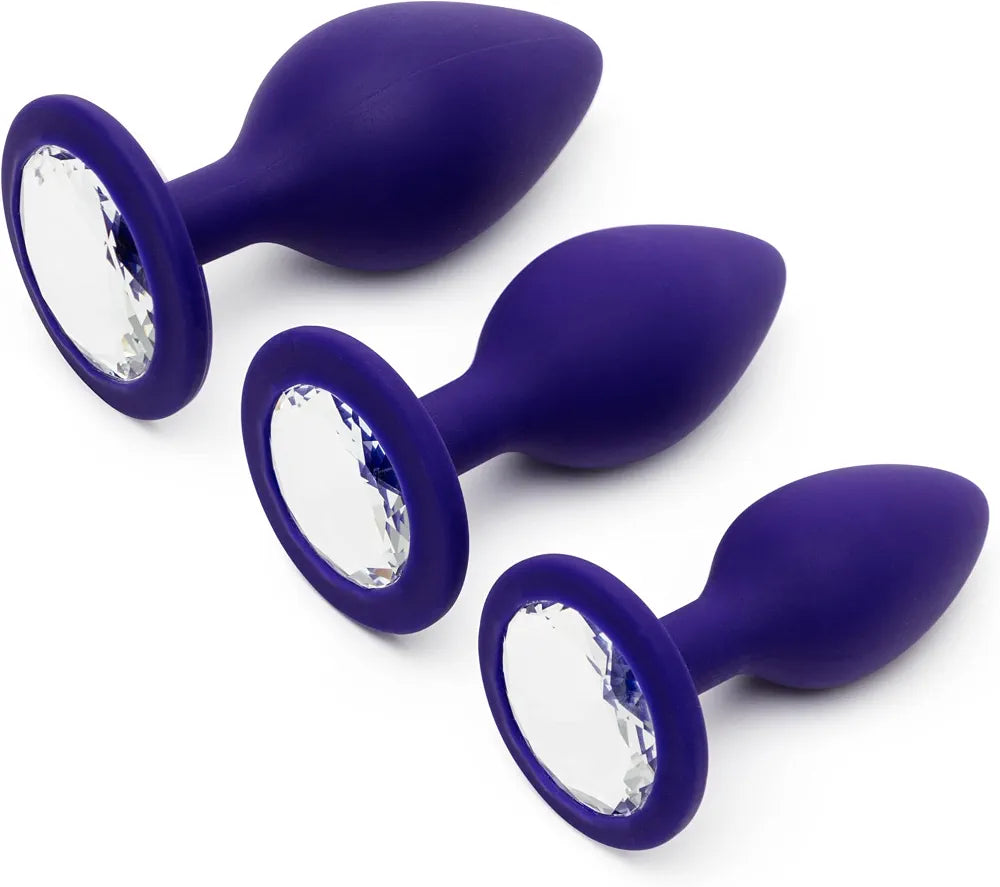 Premium 3-Piece Silicone Anal Training Plug Set with Jeweled Bases