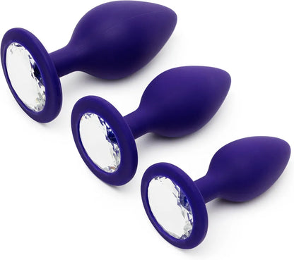 Premium 3-Piece Silicone Anal Training Plug Set with Jeweled Bases