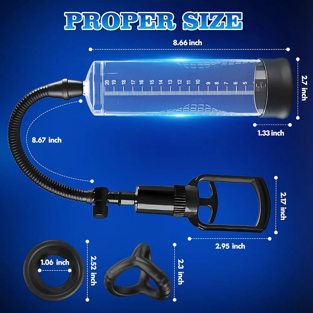 Penis Pump Extender Enlarger, Adult Male Sex Toys for Men Stronger Bigger Erections, Penis Stretcher, Pumps & Enlargers for Men with 1 Triangular Penis Ring and 2 Silicone Sleeve