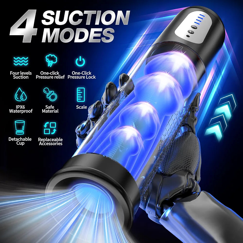 Electric Penis Pump Sex Toys - Automatic Penis Extender Enlargement Pump with 4 Suction Intensities, Digital Display Rechargeable Men Training Adult Sex Toys - Pumps & Enlargers 6 Cock Rings