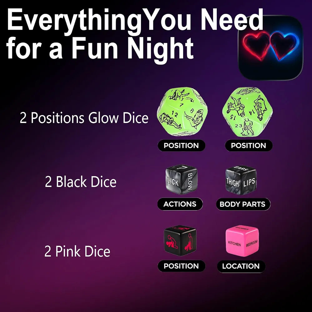 Glow-in-the-Dark Romantic Couples Dice Game for Date Night
