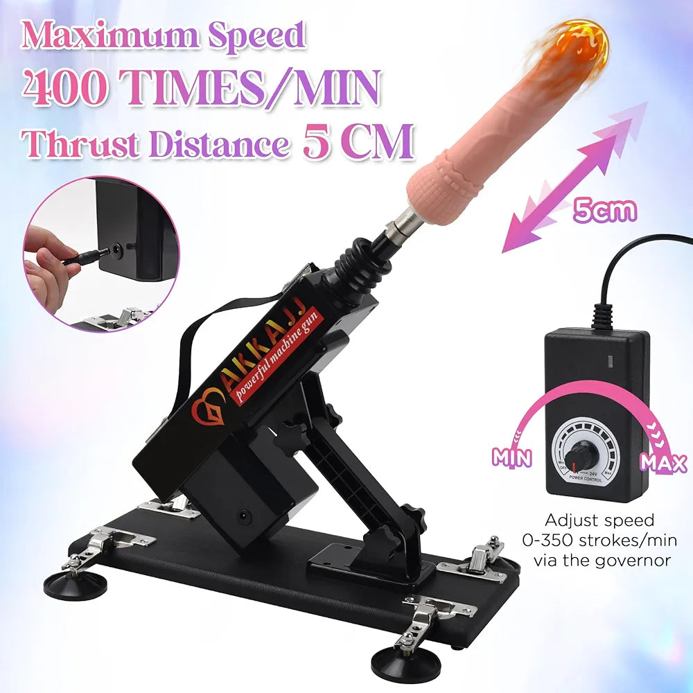 AKKAJJ Automatic Thrusting Sex Machine with Heated Dildo and Masturbation Cup - Black