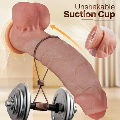 11-Inch Realistic Uncut Silicone Dildo with Strong Suction Cup - Lifelike Curved G-Spot and Anal Toy