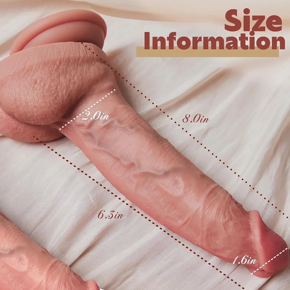 8-Inch Ultra-Realistic Lifelike Silicone Dildo with Suction Cup and Textured Skin