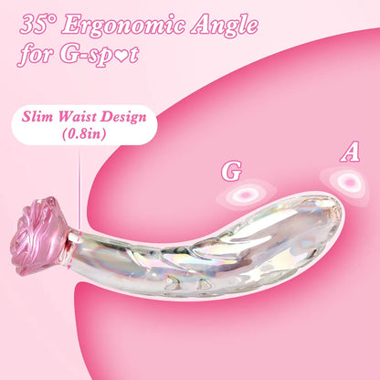 7.2 Inch Rainbow Glass Anal Dildo & Butt Plug - Rose-Shaped Monster Design for Beginners, Clitoral, G-Spot Stimulation - Unisex Couples Sex Toy