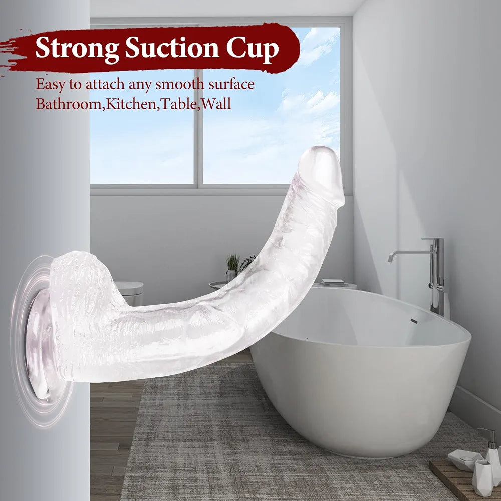11.61-Inch Realistic Clear Silicone Dildo with Strong Suction Cup for Advanced Users