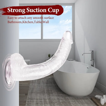 11.61-Inch Realistic Clear Silicone Dildo with Strong Suction Cup for Advanced Users