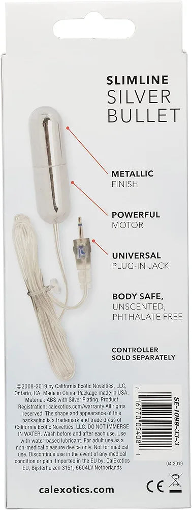 CalExotics Sterling Collection Slimline Silver Bullet Vibrator - Discreet Personal Massager for Women