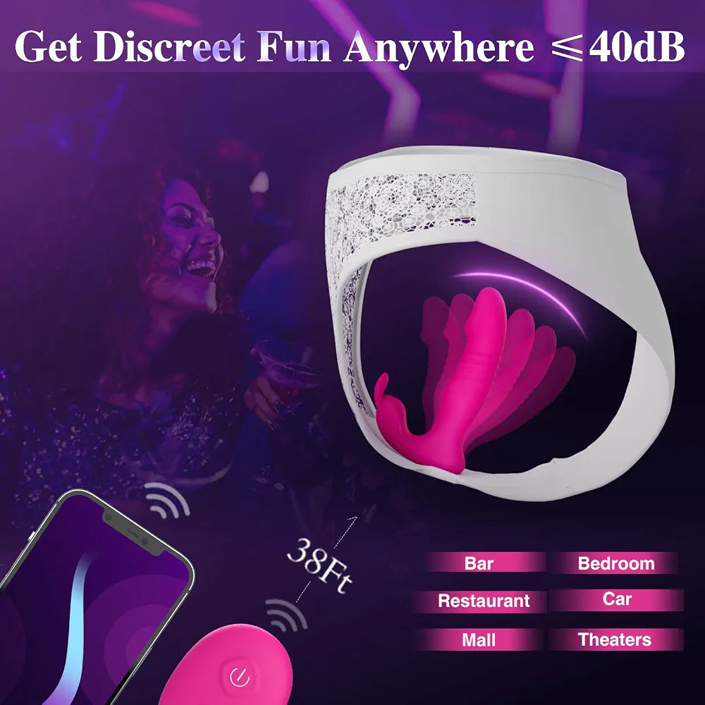 App-Controlled Wearable Bunny Vibrator with Dual Thrusting Dildo Functions