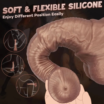 10-Inch Realistic Horse Dildo with Strong Suction Cup - Soft Silicone Girthy Animal-Style Toy for Anal Play
