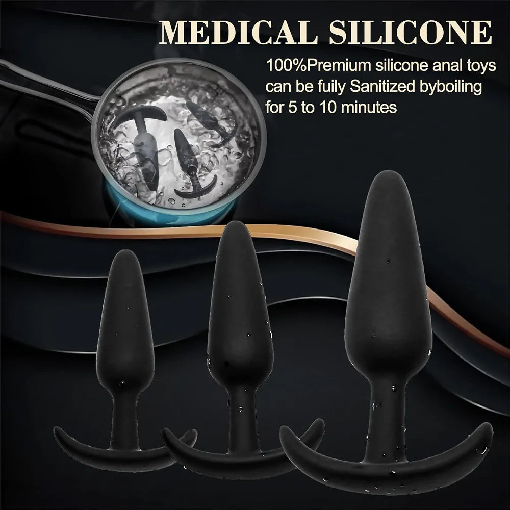 3-Piece Silicone Anal Training Plug Set for Prostate Massage and Dilatation