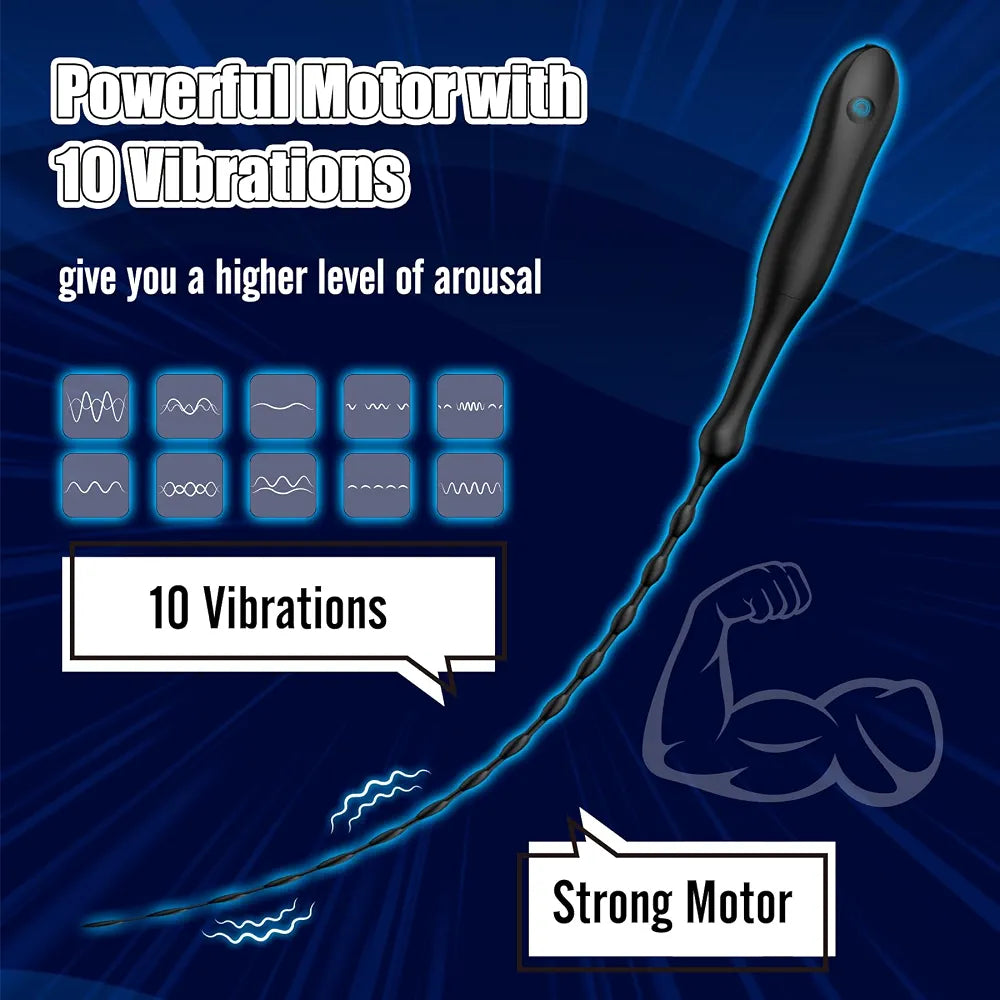 10.6-Inch Vibrating Urethral Sound and Penis Stimulator Plug for Men