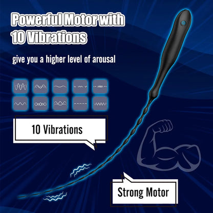 10.6-Inch Vibrating Urethral Sound and Penis Stimulator Plug for Men