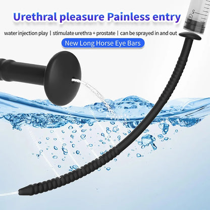 Hollow Silicone Urethral Sounding Plug with Irrigation Syringe for Men