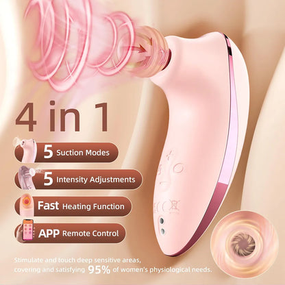 Rose-Shaped App-Controlled Heated Suction Clitoral Stimulator for Women