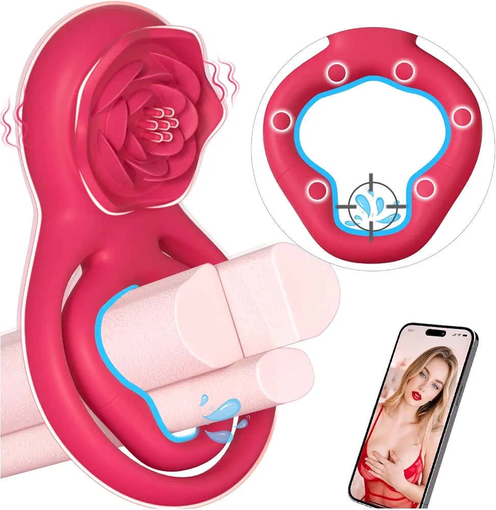 App-Controlled Dual-Stimulation Vibrating Penis Ring with Clitoral Massager