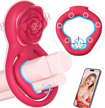 App-Controlled Dual-Stimulation Vibrating Penis Ring with Clitoral Massager
