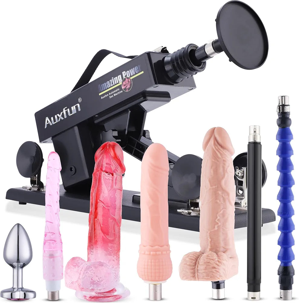 Realistic Thrusting Sex Machine with 8 Attachments, 3XLR Connector, and Suction Cup Adapter