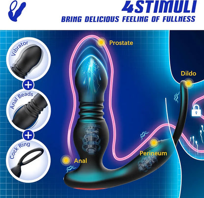 Advanced Remote-Controlled Prostate Massager with Thrusting Vibration and Cock Ring