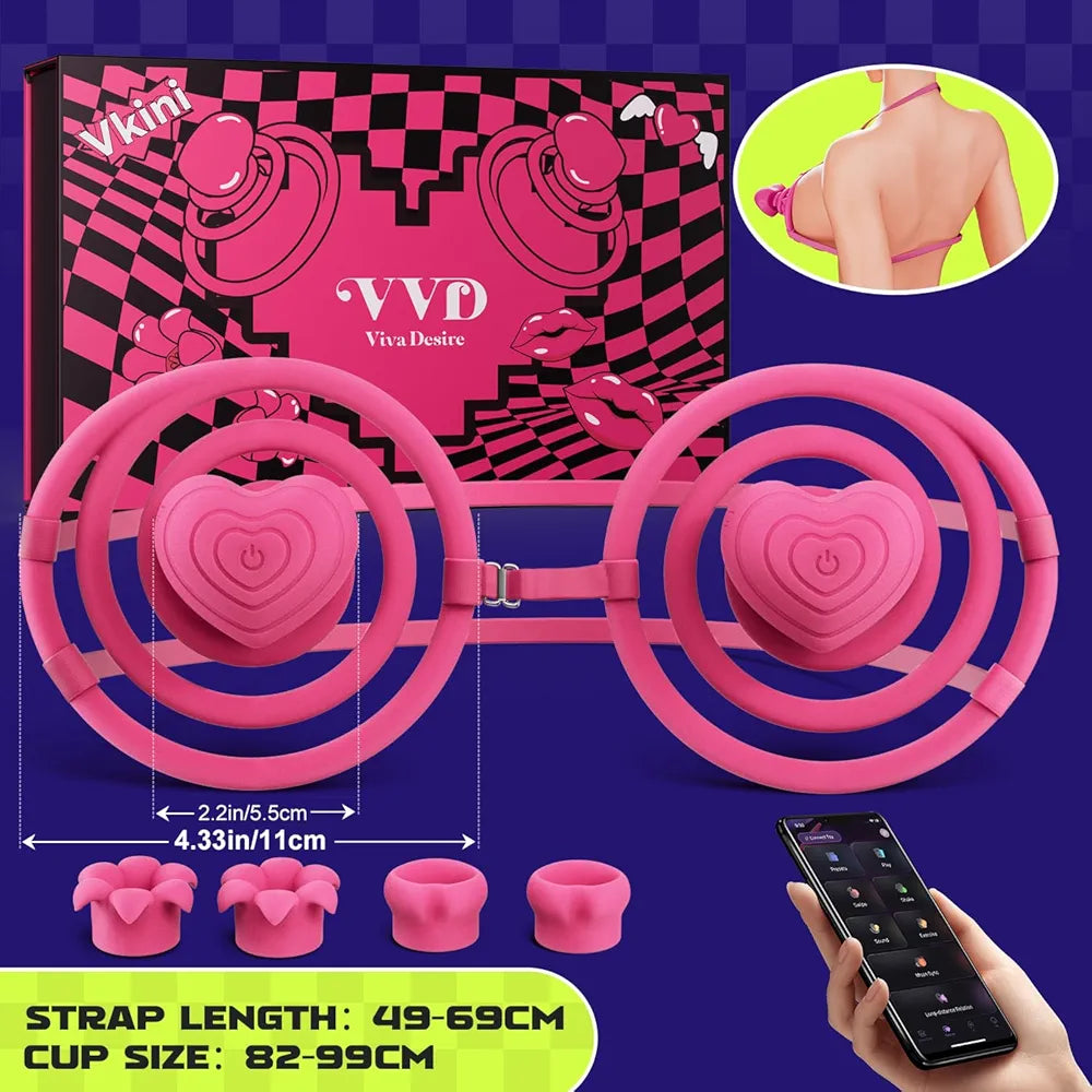 VVD App-Controlled Striped Nipple Vibrator with 10 Vibration Modes for Couples