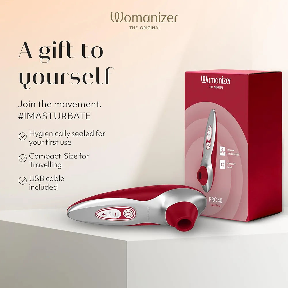 Womanizer Pro40 Clitoral Suction Stimulator with 6 Intensity Levels - Red