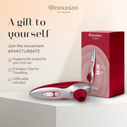 Womanizer Pro40 Clitoral Suction Stimulator with 6 Intensity Levels - Red