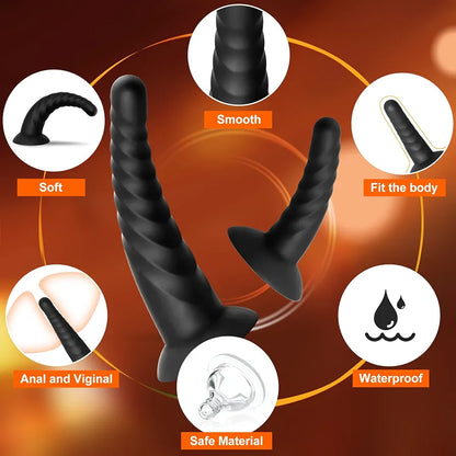 Silicone Anal Training Butt Plug Set - 3 Piece Beginner to Advanced Kit with Suction Base