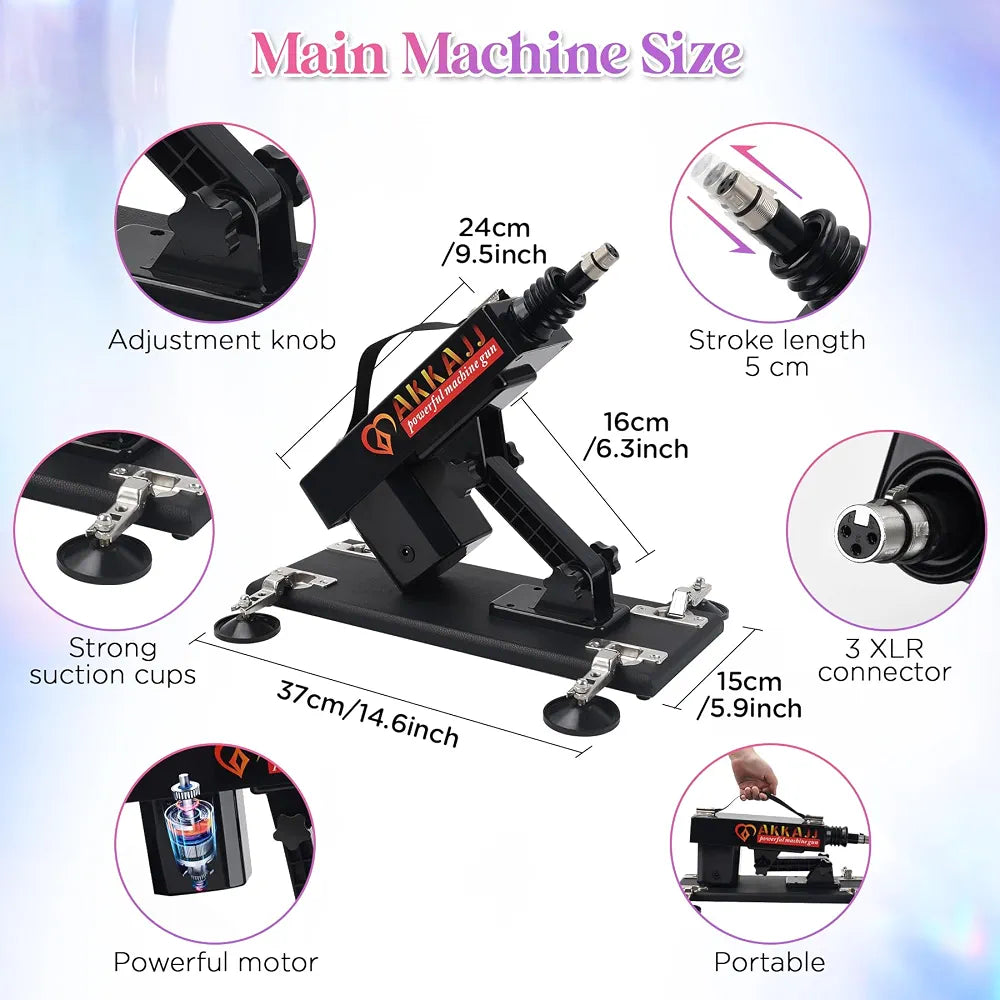 AKKAJJ Automatic Thrusting Sex Machine with Heated Dildo and Masturbation Cup - Black