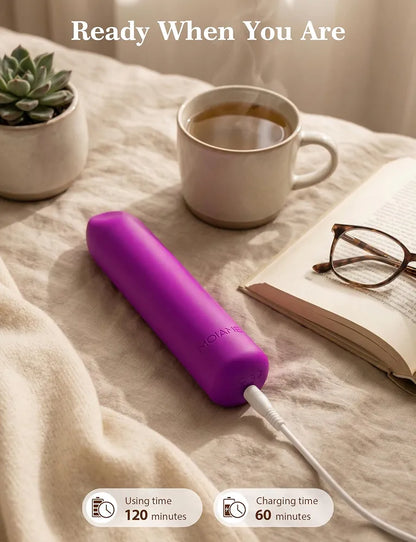 Rechargeable Waterproof Silicone Mini Bullet Vibrator - 10-Mode Purple Lipstick Massager