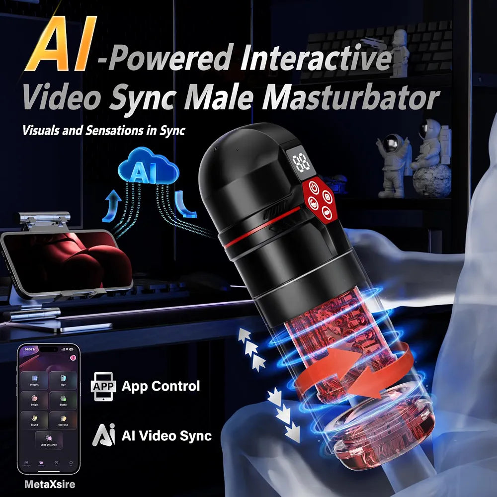 Mrgras AI-Sync Male Masturbator with Vacuum Pump, 12 Suction Levels, 7 Thrusting, Rotating, and Vibrating Modes