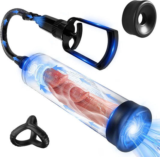 Penis Pump Extender Enlarger, Adult Male Sex Toys for Men Stronger Bigger Erections, Penis Stretcher, Pumps & Enlargers for Men with 1 Triangular Penis Ring and 2 Silicone Sleeve