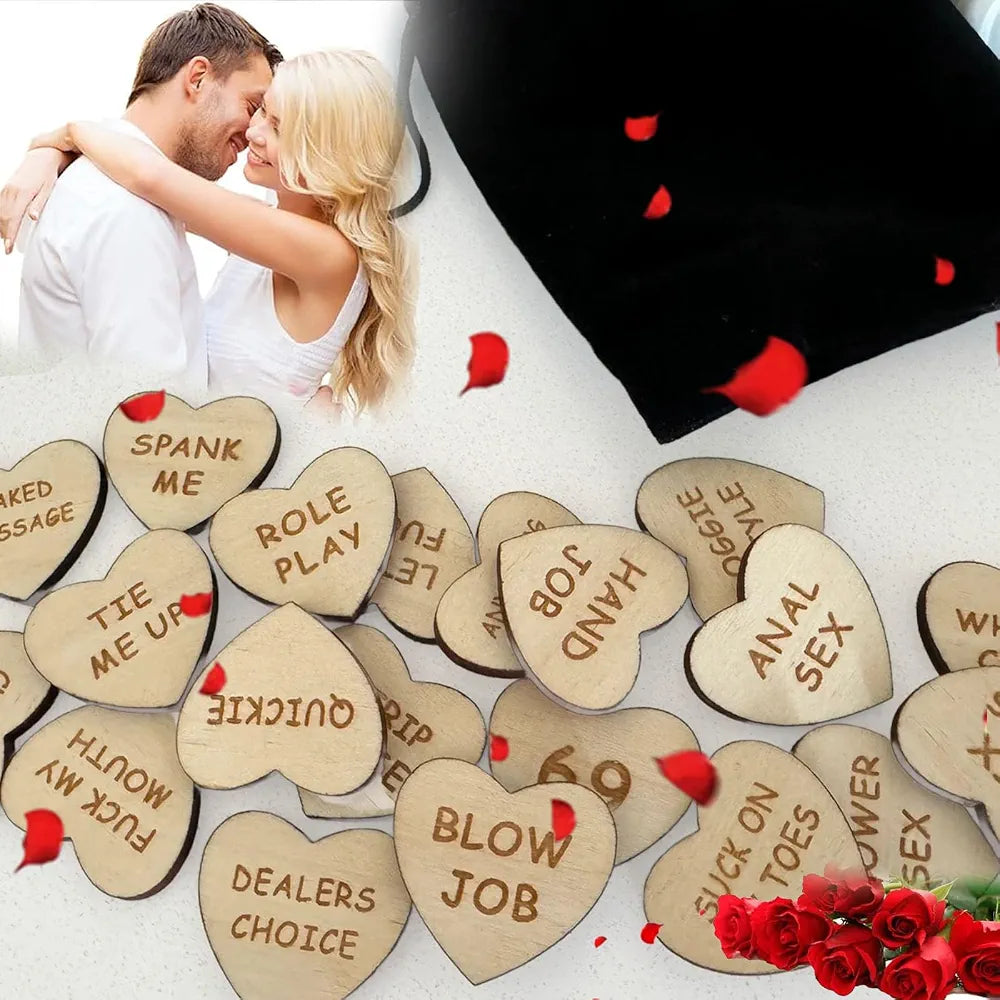 Romantic Wooden Activity Tokens for Couples - 20 Heart-Shaped Date Night Game Pieces