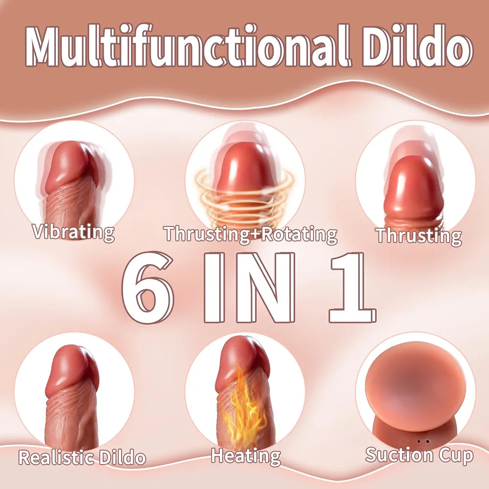 Luvmazer 6-in-1 Realistic Suction Cup Dildo with Remote, Heating, and Multi-Speed Vibration