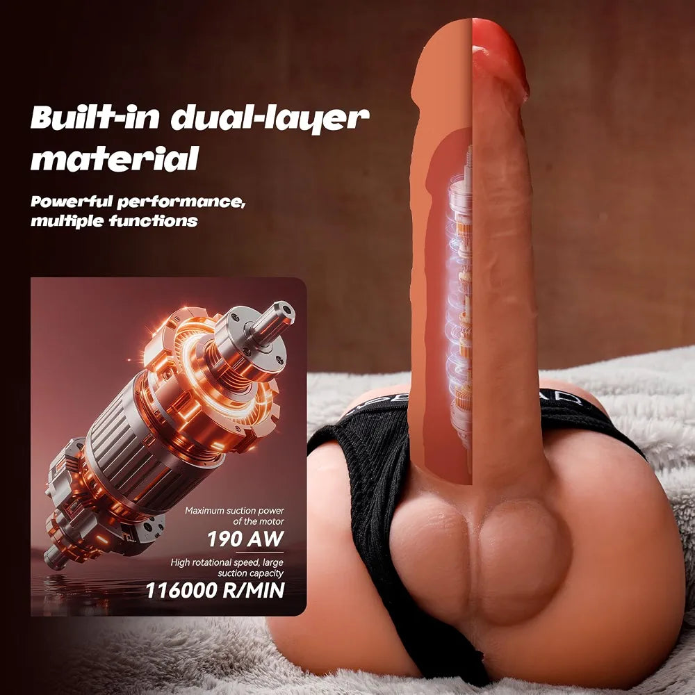 Realistic Hands-Free Thrusting & Vibrating Dildo Machine with 7 Modes for Dual G-Spot and Anal Stimulation