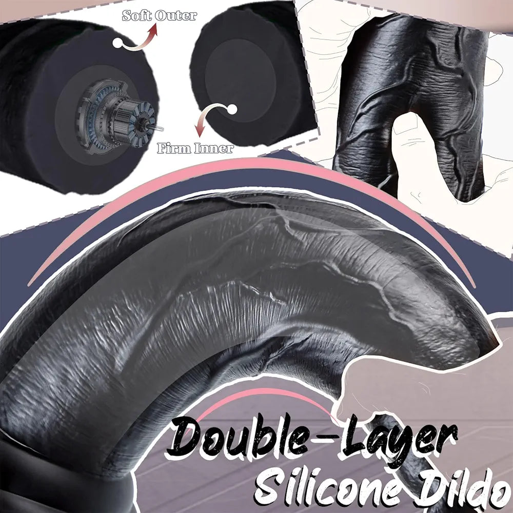 12-Inch Dual-Density Silicone Vibrating Dildo with Suction Cup and 7 Vibration Modes
