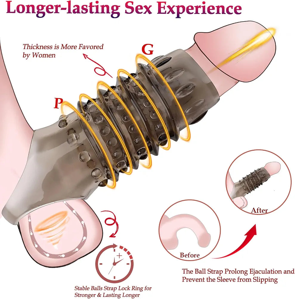 5-Piece Silicone Penis Sleeve and Cock Ring Set for Enhanced Performance and Girth