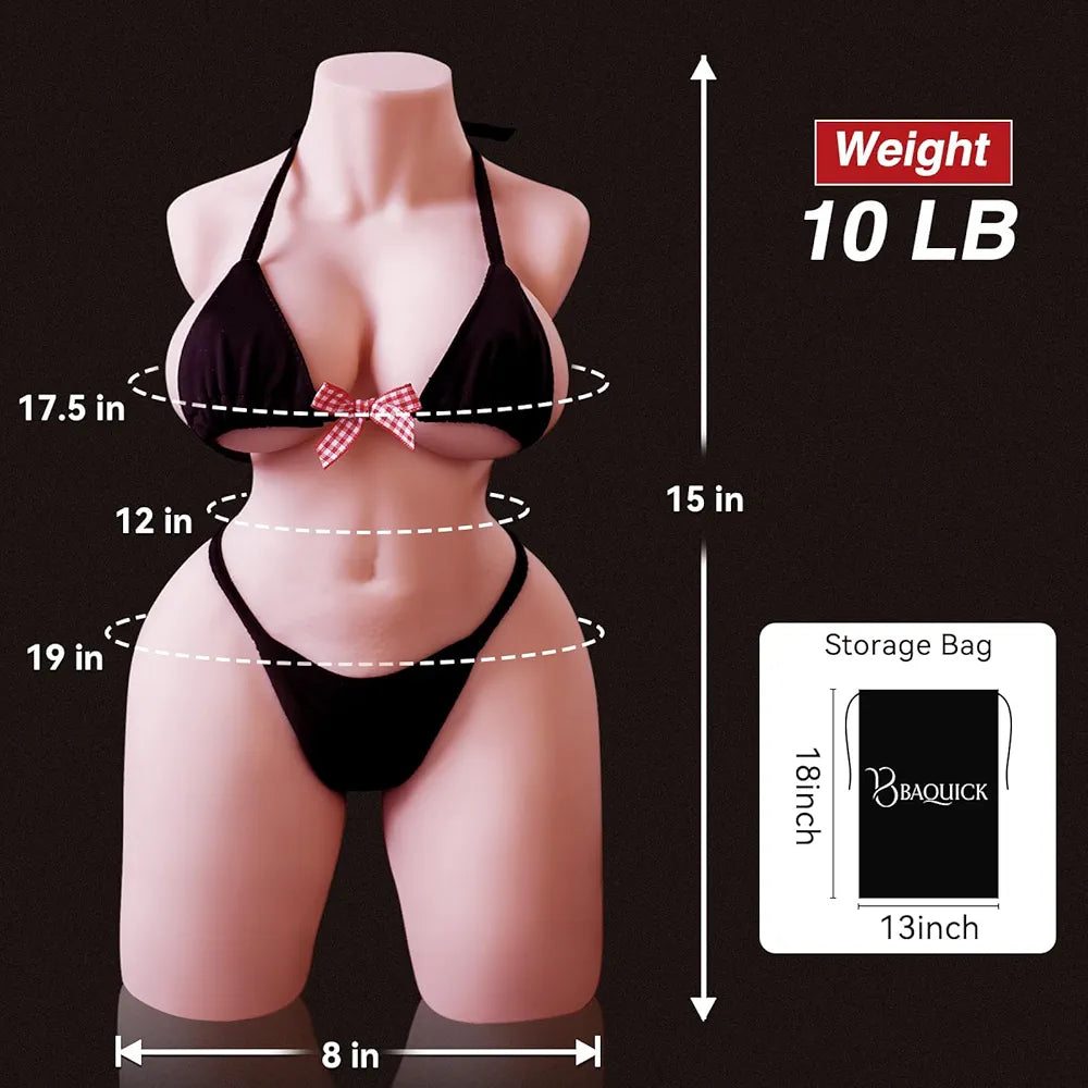 Baquick 10lb Realistic Dual-Channel Male Masturbator with Vagina and Anal Simulation, Durable TPR Material