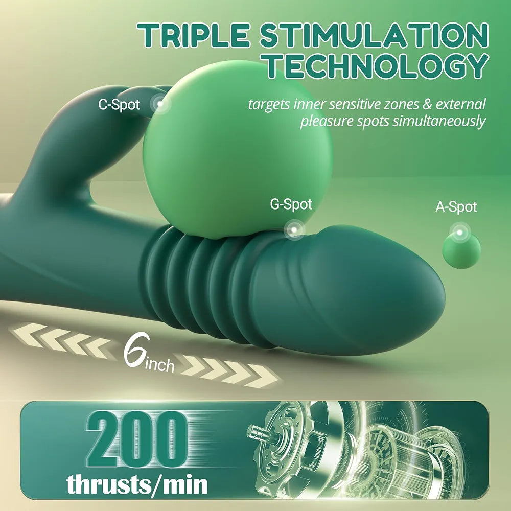 Dual-Action Rabbit Vibrator with Thrusting Dildo and Clitoral Stimulator