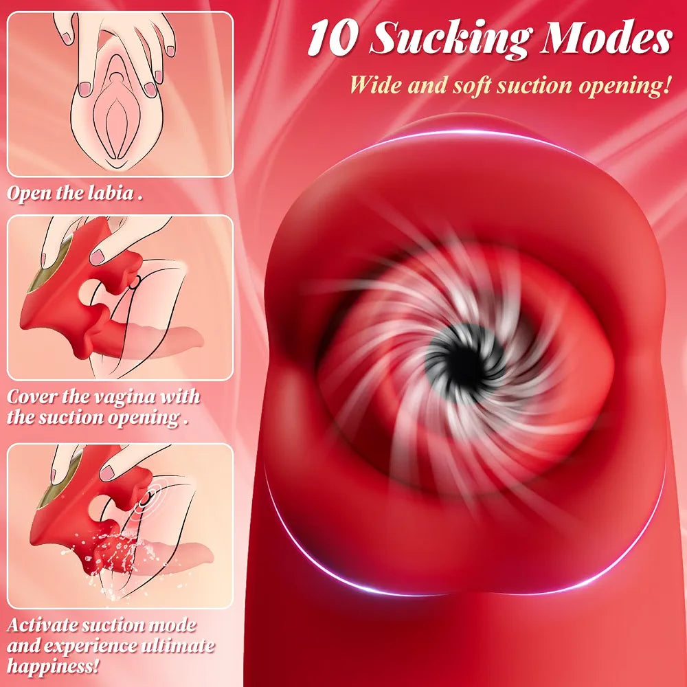 Rose-Shaped Clitoral and G-Spot Suction Vibrator with 30 Stimulation Modes for Couples