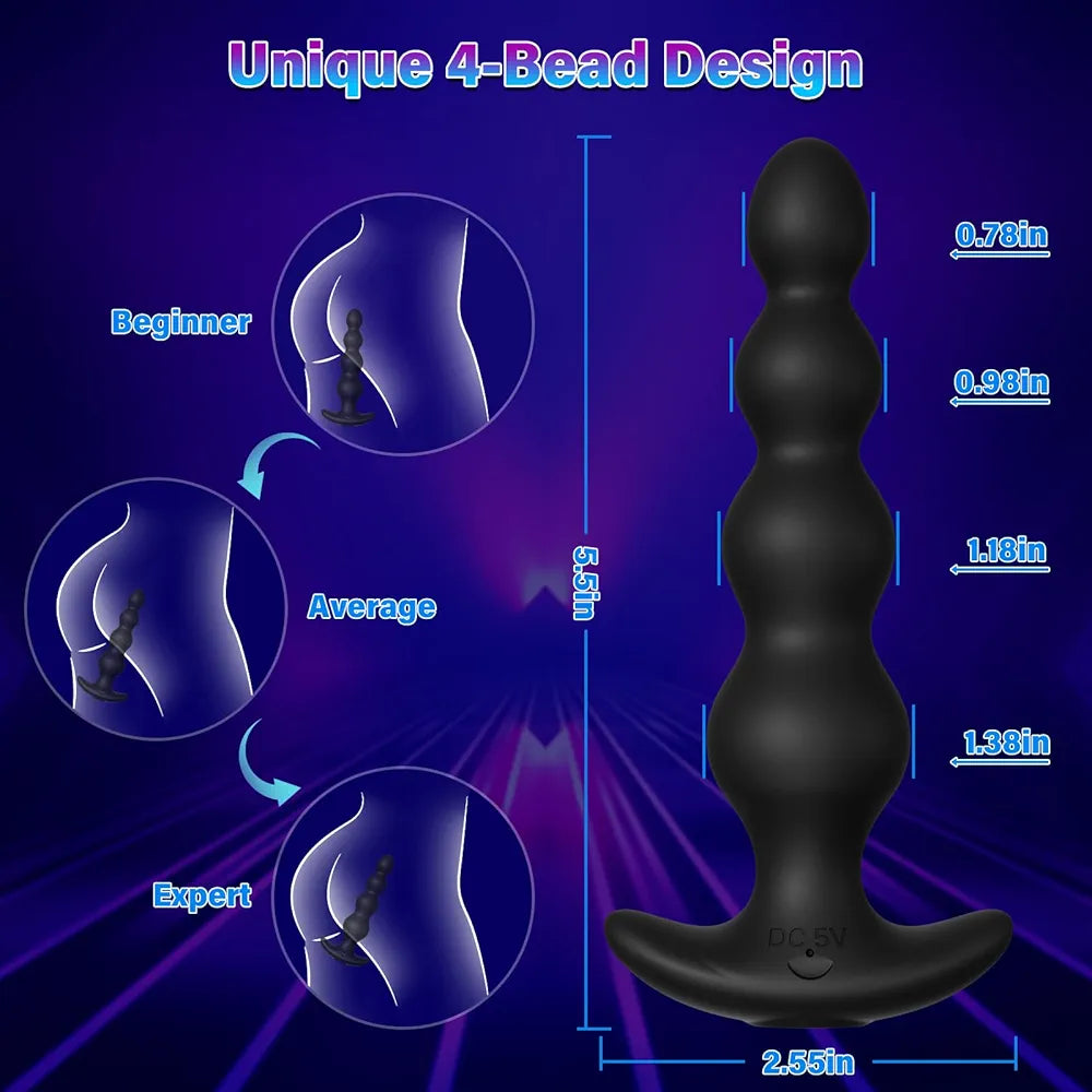 Premium App-Controlled Vibrating Silicone Anal Beads and Prostate Massager with 9 Modes