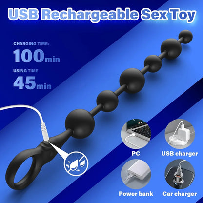 12-Inch Silicone Vibrating Anal Bead Plug with 10 Modes and Triple Motors