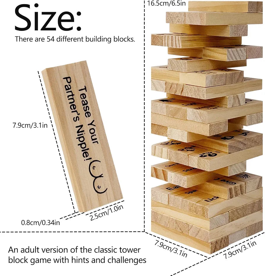 Pakoc Wooden Tumbling Tower Stacking Game for Couples - 48 Piece Set