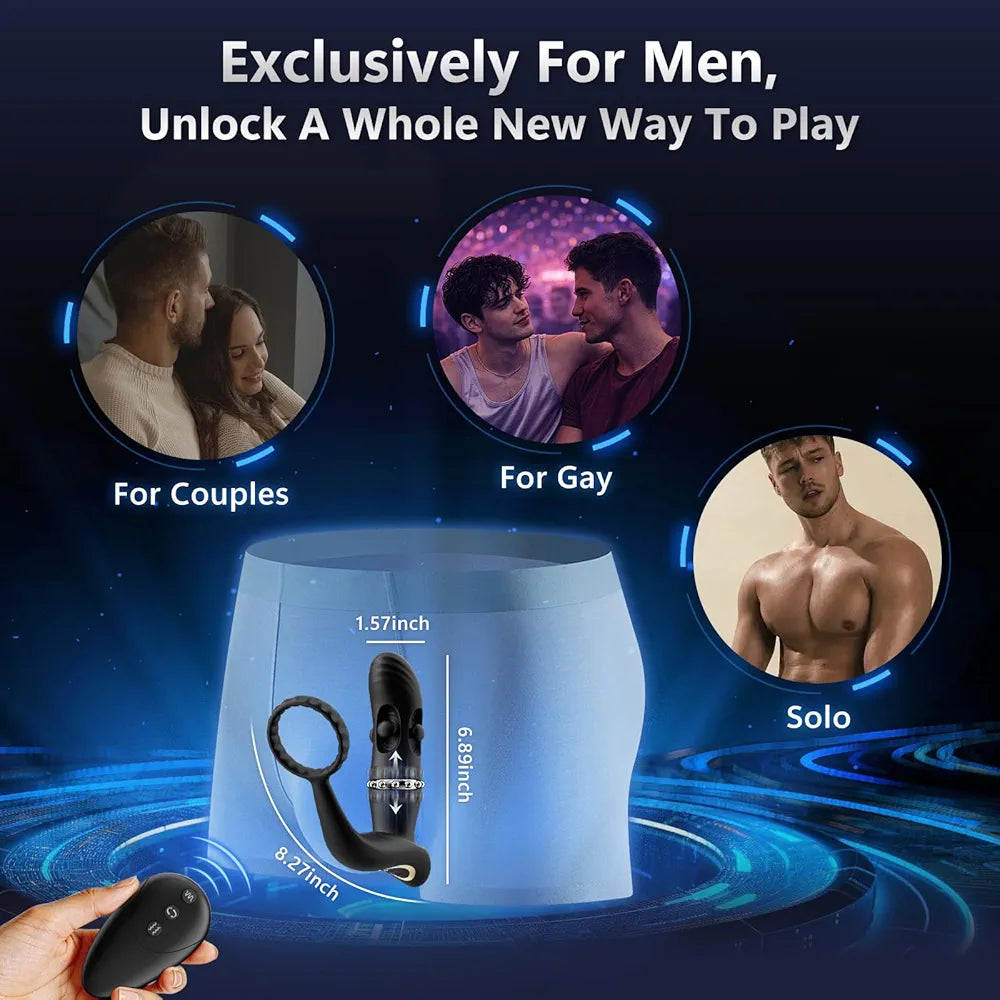 Advanced Remote-Controlled Prostate Massager with 10 Vibration Modes and 6 Silicone Cock Rings
