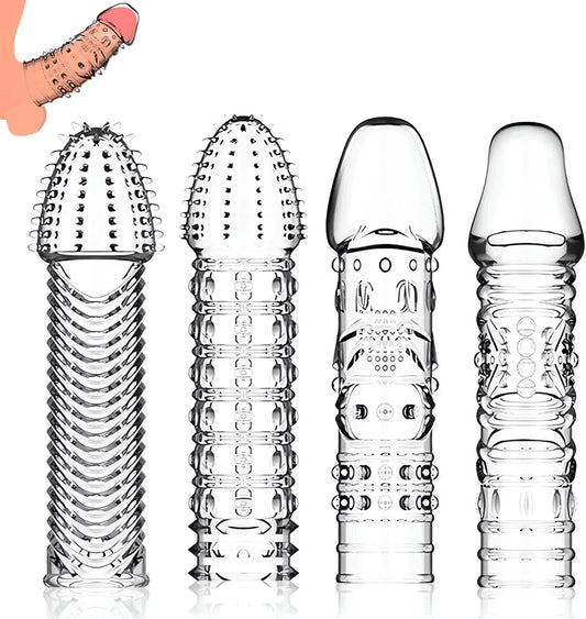 4-Pack Reusable Silicone Penis Extender and Enhancer Sleeves for Men