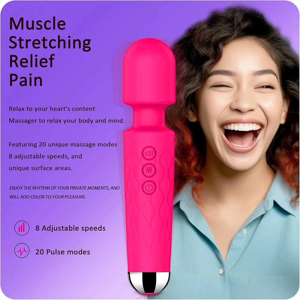 Premium 8-Speed Waterproof Wand Massager with 20 Vibration Patterns for Targeted Stimulation